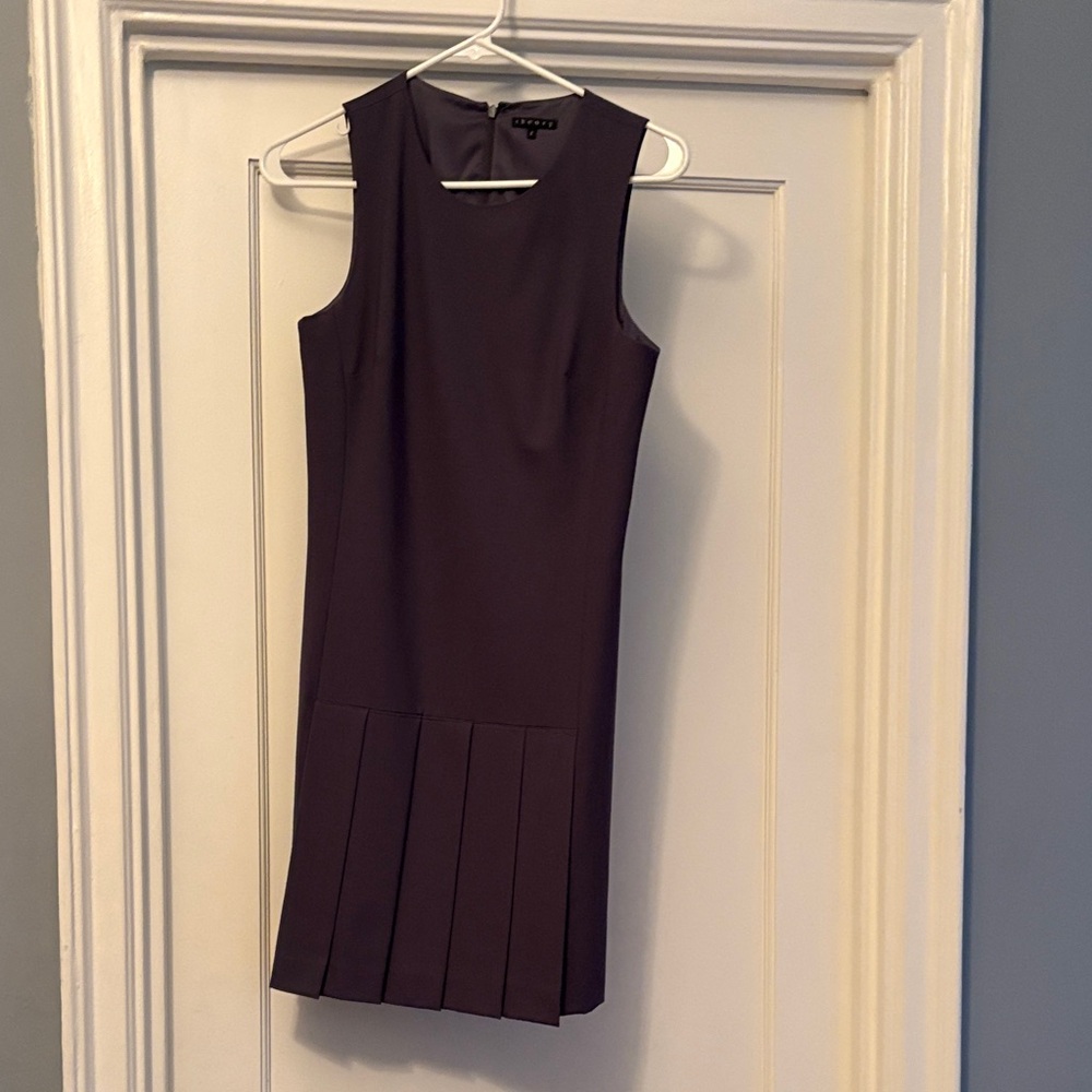 Theory Sleeveless Pleated Hem Mini Dress in Dark Grey